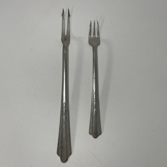 Lot of 2 Vtg EKCO Stainless USA Serving Cocktail Fork Mid-Century Flatware - Picture 1 of 6